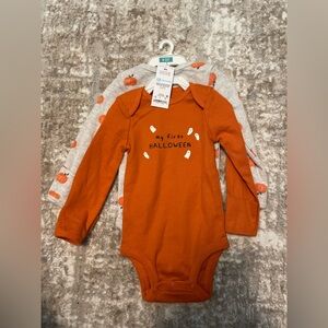 Carter's Pumpkin Orange My First Halloween Bodysuit set of 2 size 3M -NWT